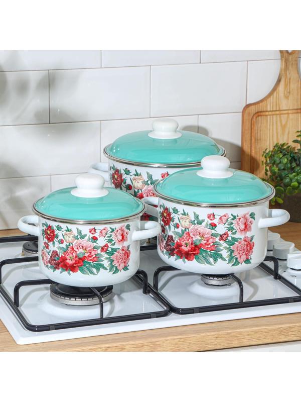 Набор кастрюль «Армель», 3 предмета: 2 л, 3 л, 4 л, индукция, цвет белый