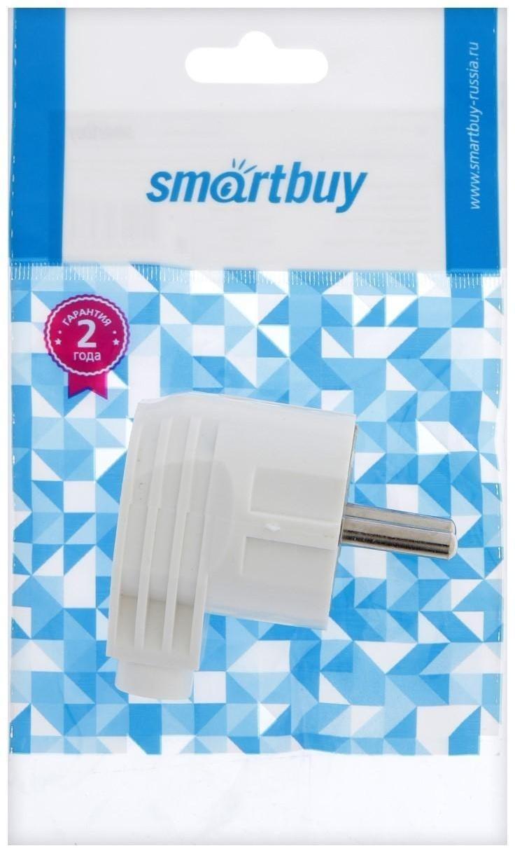 Вилка угловая Smartbuy, 16 А, 250 В, с з/к, белая