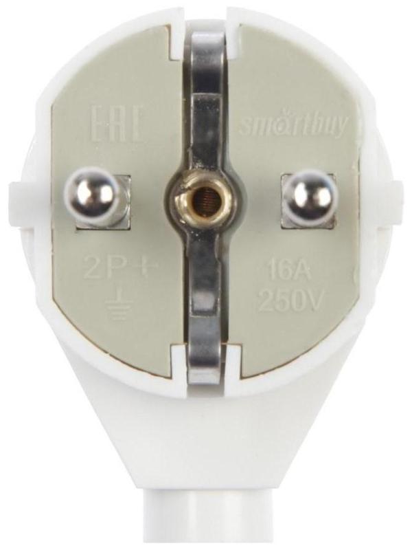 Вилка угловая Smartbuy, 16 А, 250 В, с з/к, белая