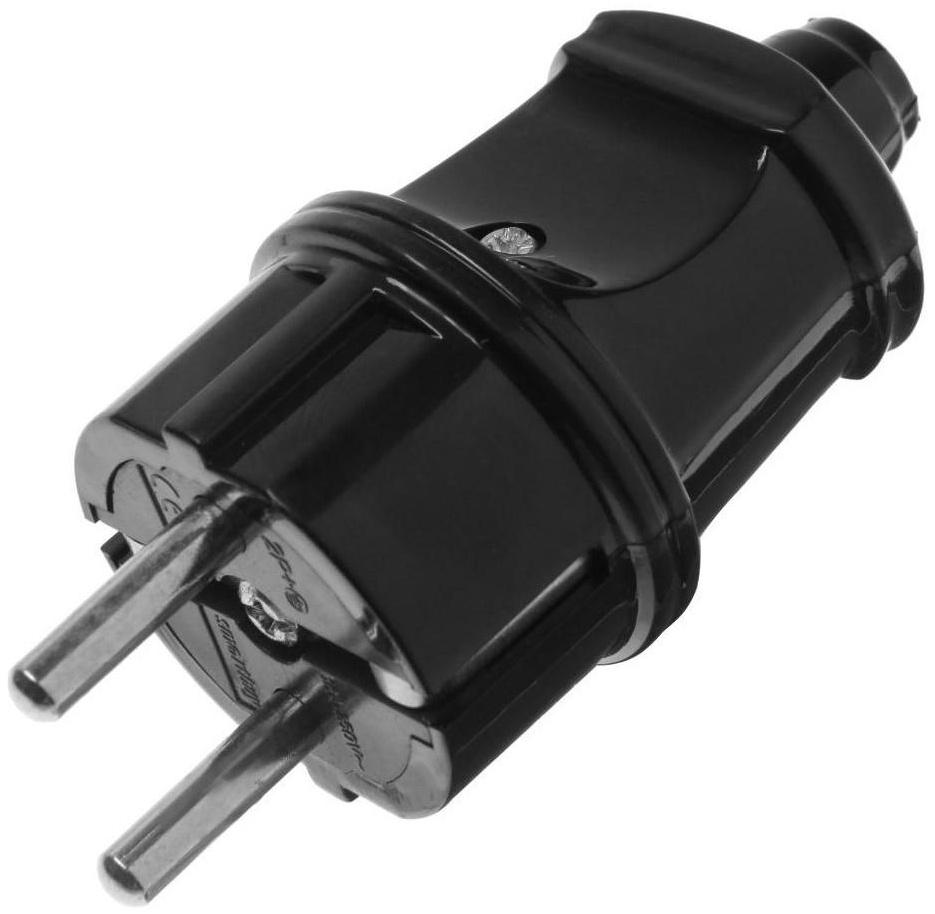 Вилка прямая Smartbuy, 16 А, 250 В, с з/к, черная