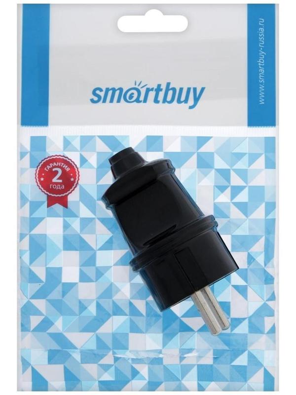 Вилка прямая Smartbuy, 16 А, 250 В, с з/к, черная