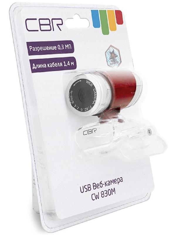 Веб-камера CBR CW 830M Red, 0.3 МП, 640х480, USB 2.0, микрофон, красная