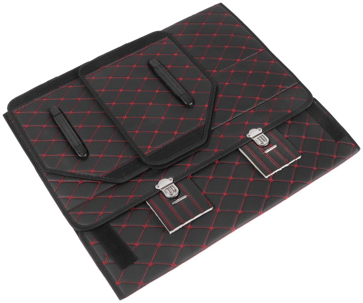 Саквояж в багажник автомобильный, 68 х 32 х 30 см, экокожа, с красной строчкой