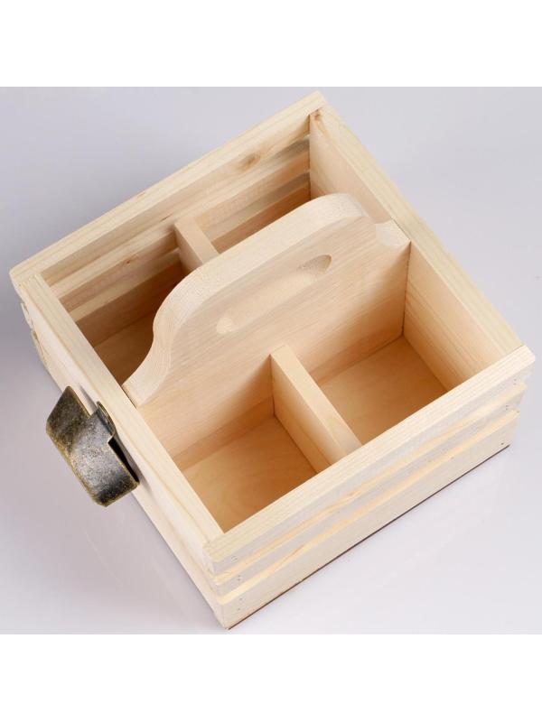 Ящик для пива 19×18×18.5 см  с открывашкой, под 4 бутылки, деревянный