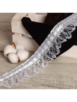 Тесьма, гипюр на атласе с фольгой, 5 см, в рулоне 25 м