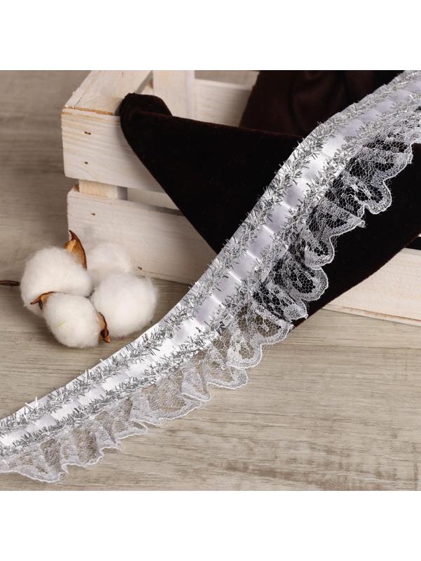 Тесьма, гипюр на атласе с фольгой, 5 см, в рулоне 25 м