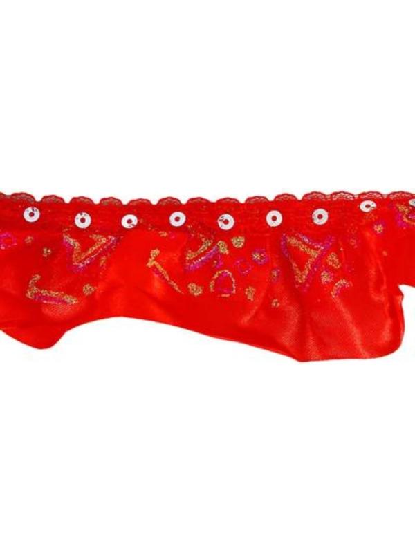 Тесьма, сетка с напылением на красном атласе, 5 см, в рулоне 10 м