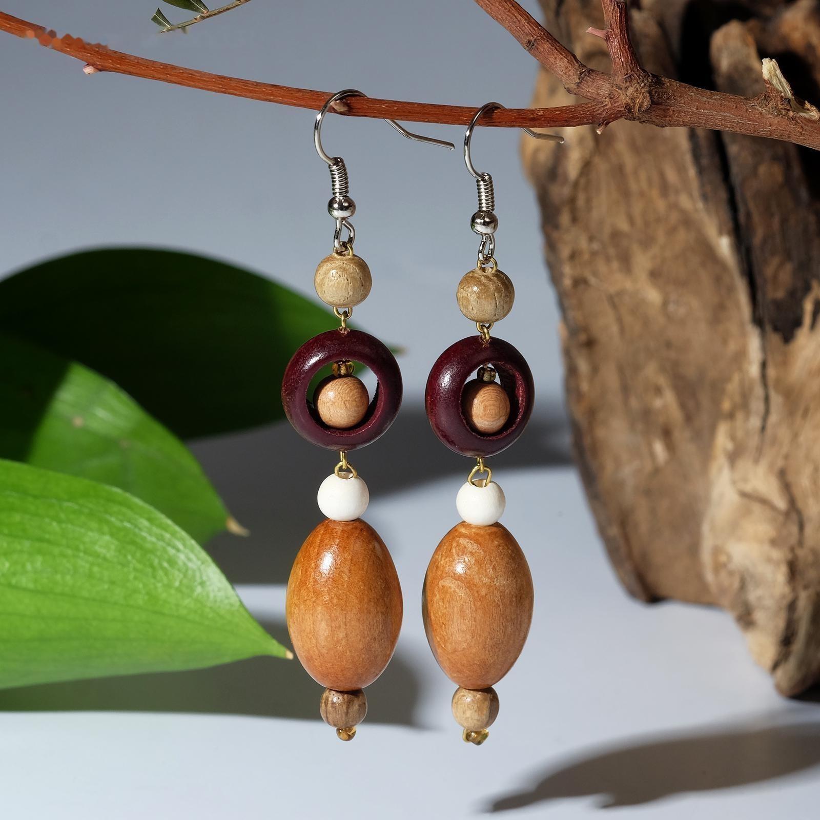 Серьги ручная работа, деревянные 
