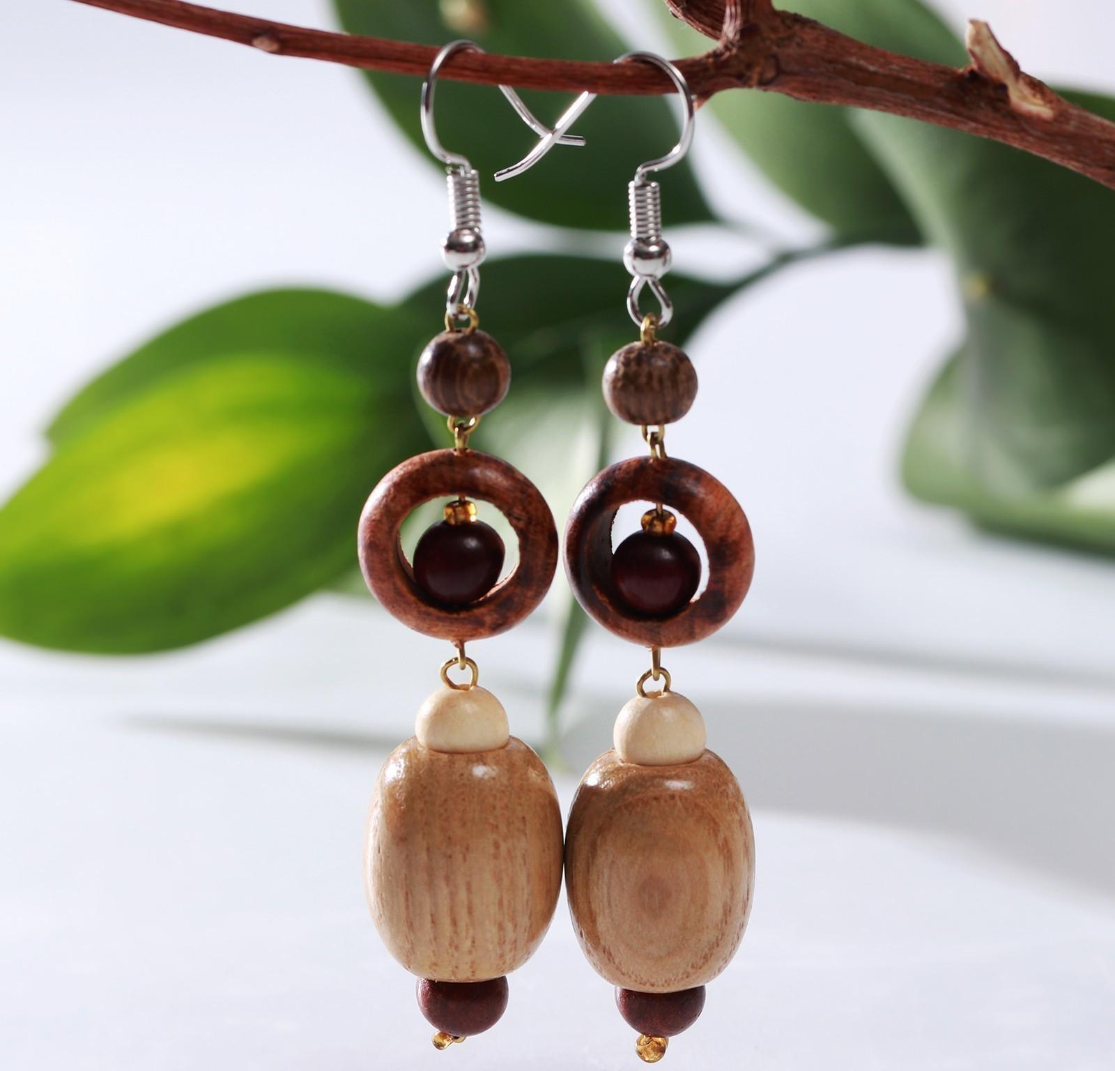 Серьги ручная работа, деревянные 