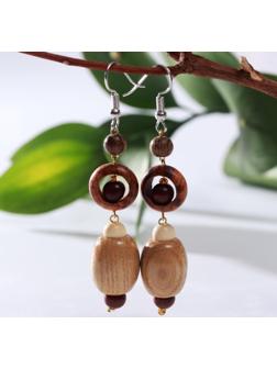 Серьги ручная работа, деревянные 