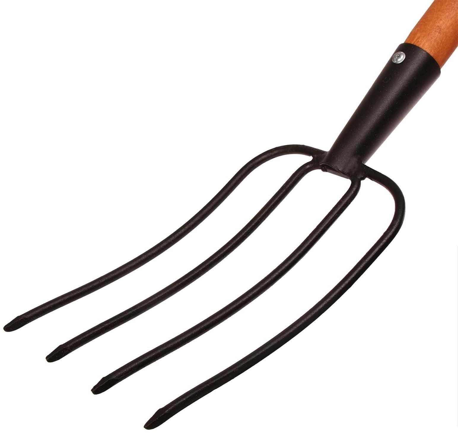 Вилы навозные, 4-рогие, кованные, деревянный черенок