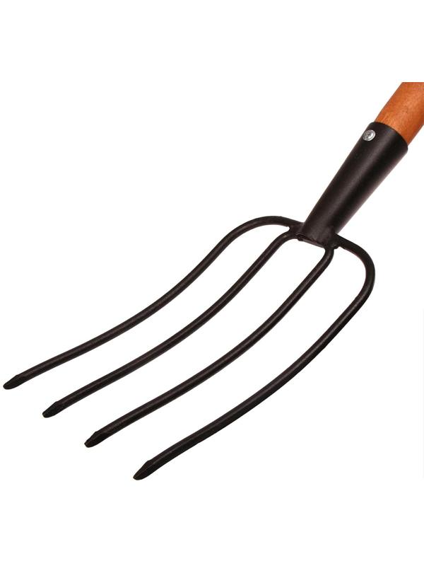 Вилы навозные, 4-рогие, кованные, деревянный черенок