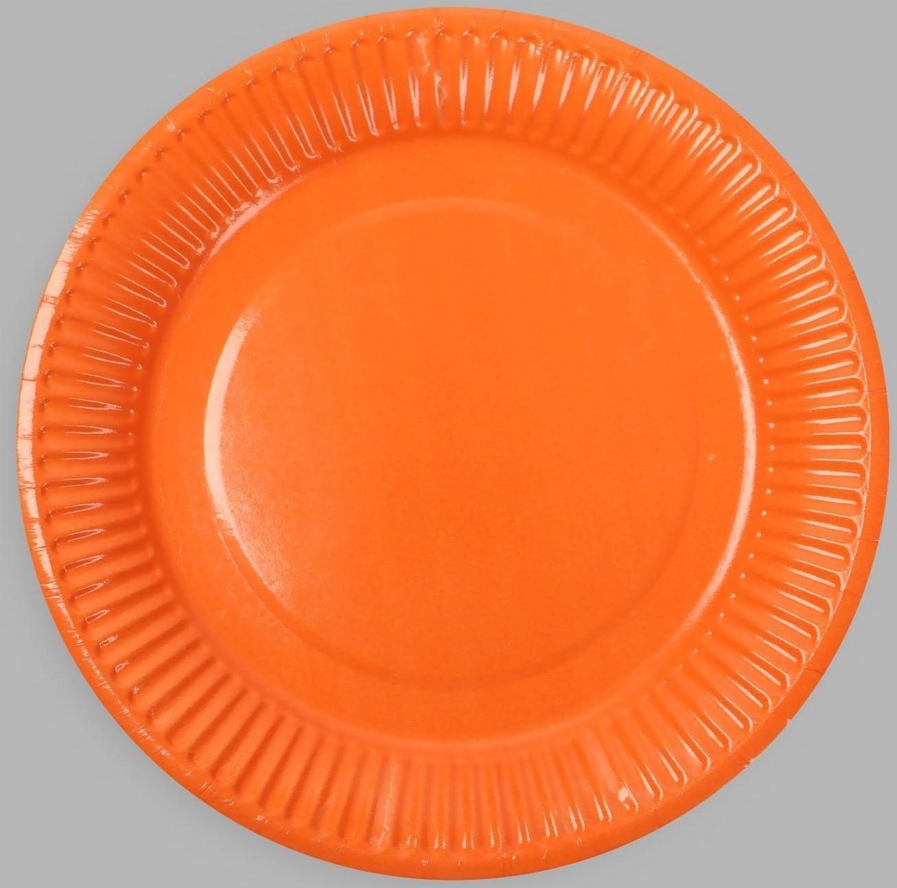 Тарелка бумажная, однотонная, цвет оранжевый