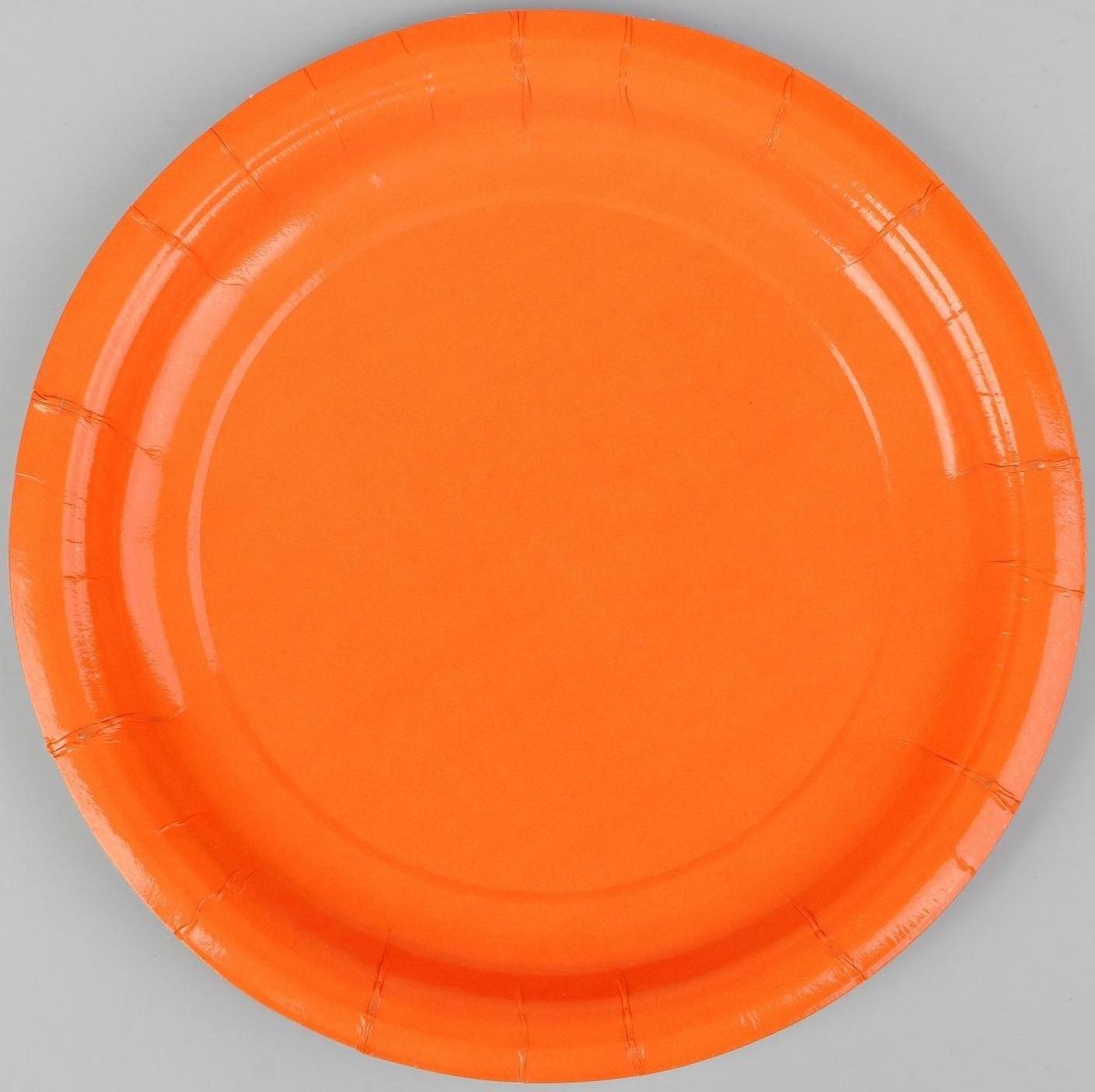 Тарелка бумажная, однотонная, цвет оранжевый