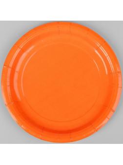 Тарелка бумажная, однотонная, цвет оранжевый