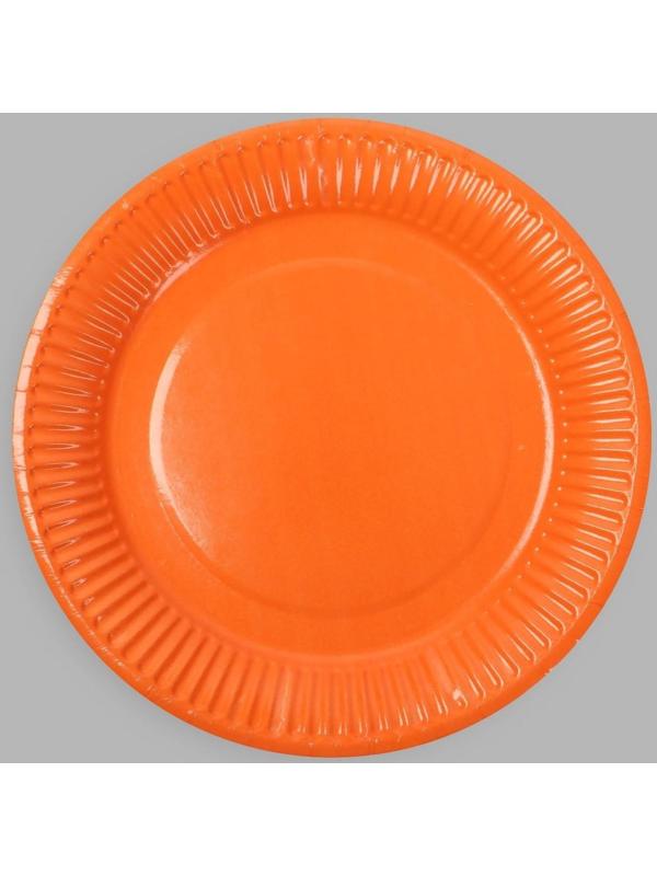 Тарелка бумажная, однотонная, цвет оранжевый