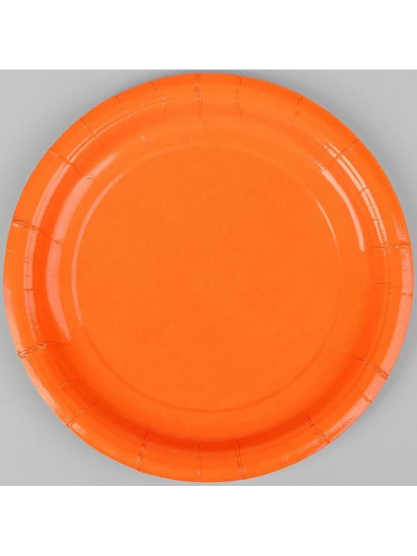 Тарелка бумажная, однотонная, цвет оранжевый