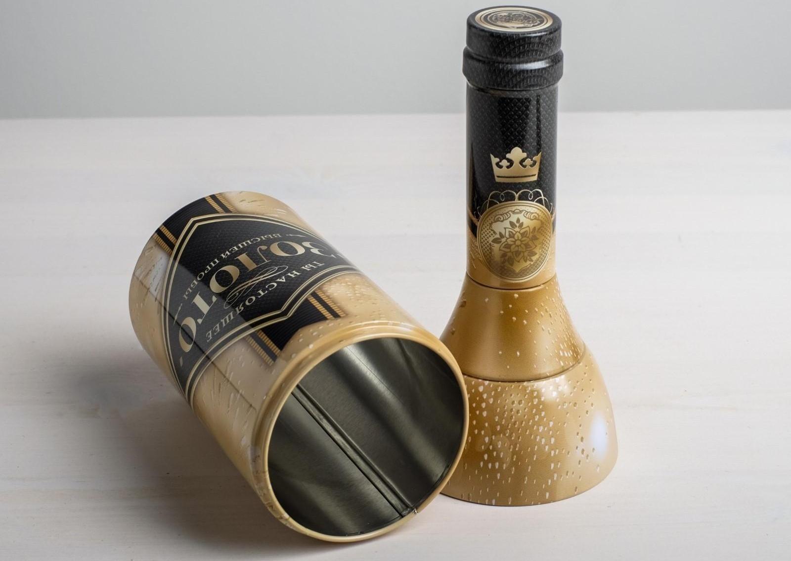 Коробка жестяная в форме бутылки «Золото», 29,7 см × 8 см × 8 см