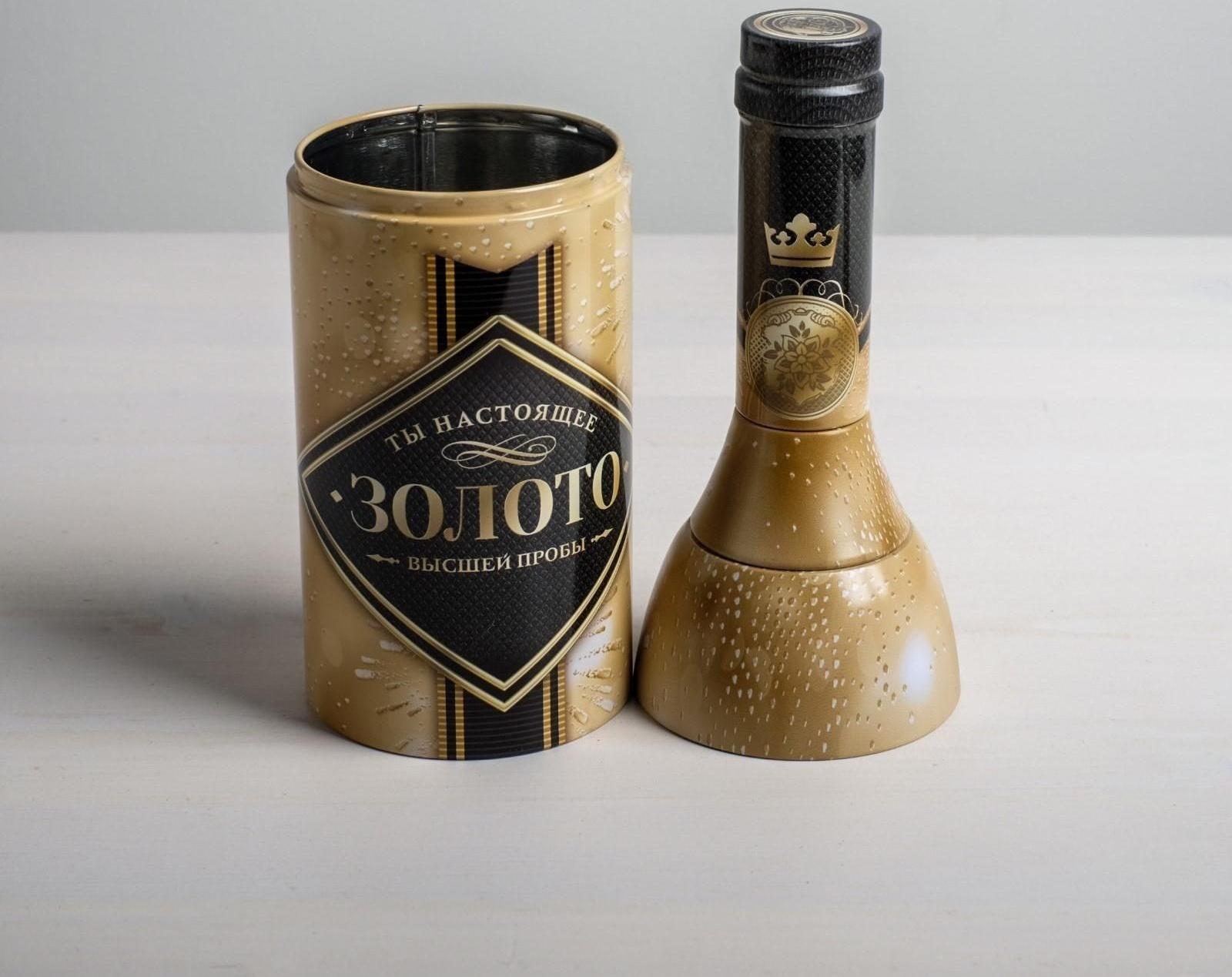 Коробка жестяная в форме бутылки «Золото», 29,7 см × 8 см × 8 см