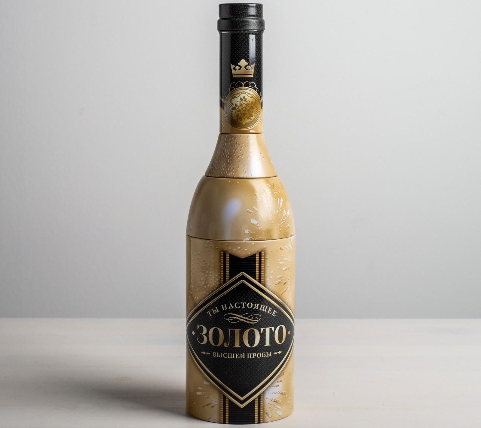 Коробка жестяная в форме бутылки «Золото», 29,7 см × 8 см × 8 см