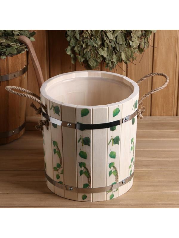 Запарник из липы, 9 л,  пластиковая вставка, ручка-веревка (Рисунок  7), УФ-печать