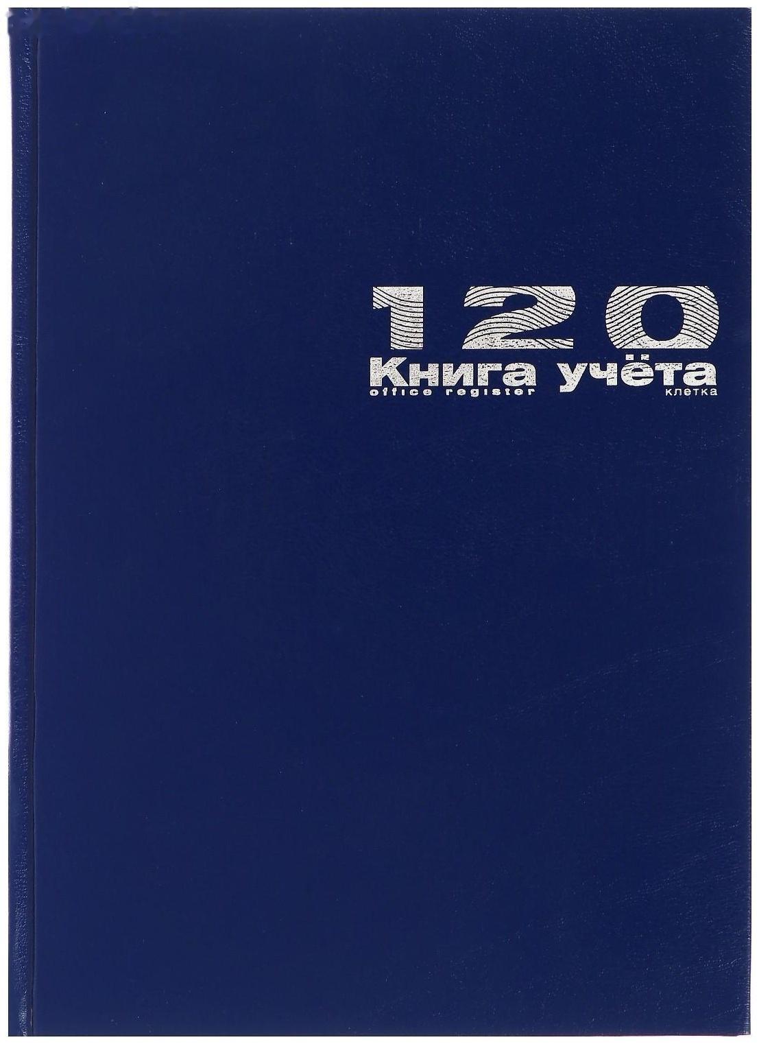 Книга учета А4, 120 листов в клетку, бумвинил, синяя