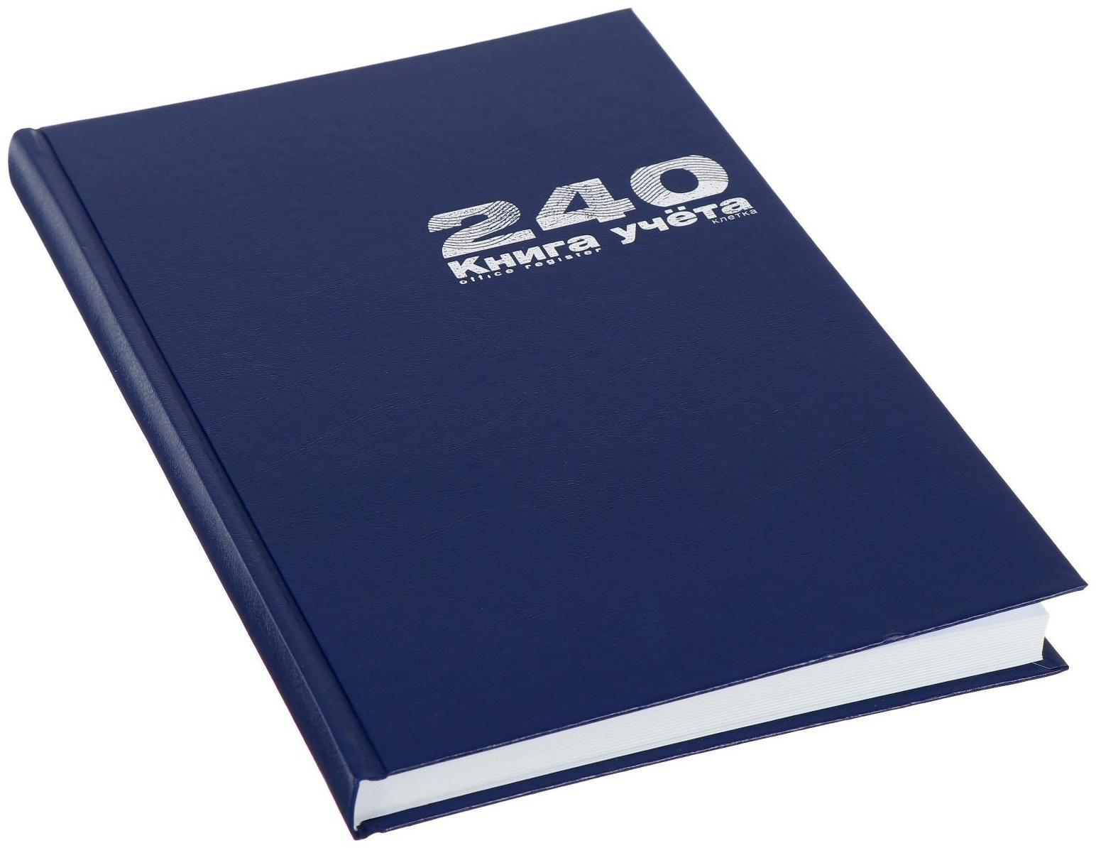 Книга учета А4, 240 листов в клетку, бумвинил, синяя