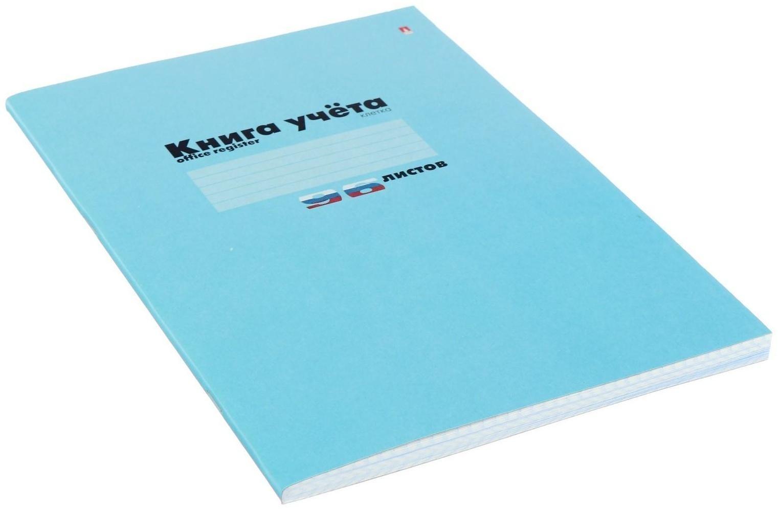 Книга учета А4, 96 листов в клетку, картонная обложка, синяя