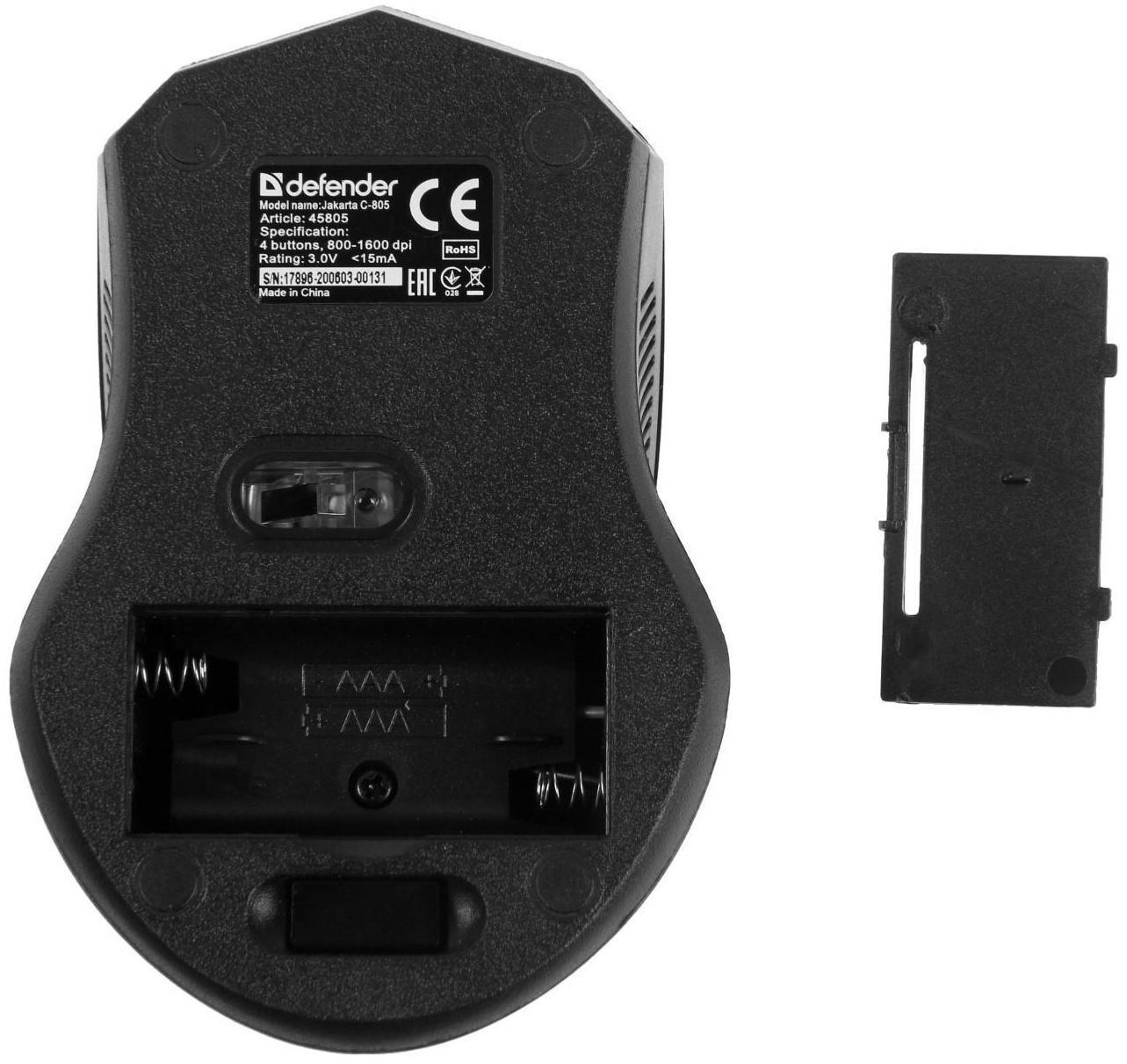 Комплект клавиатура и мышь Defender Jakarta C-805 RU, беспровод,мембран,1600 dpi,USB,чёрный