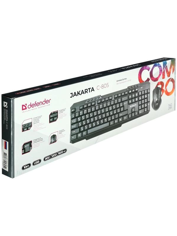Комплект клавиатура и мышь Defender Jakarta C-805 RU, беспровод,мембран,1600 dpi,USB,чёрный