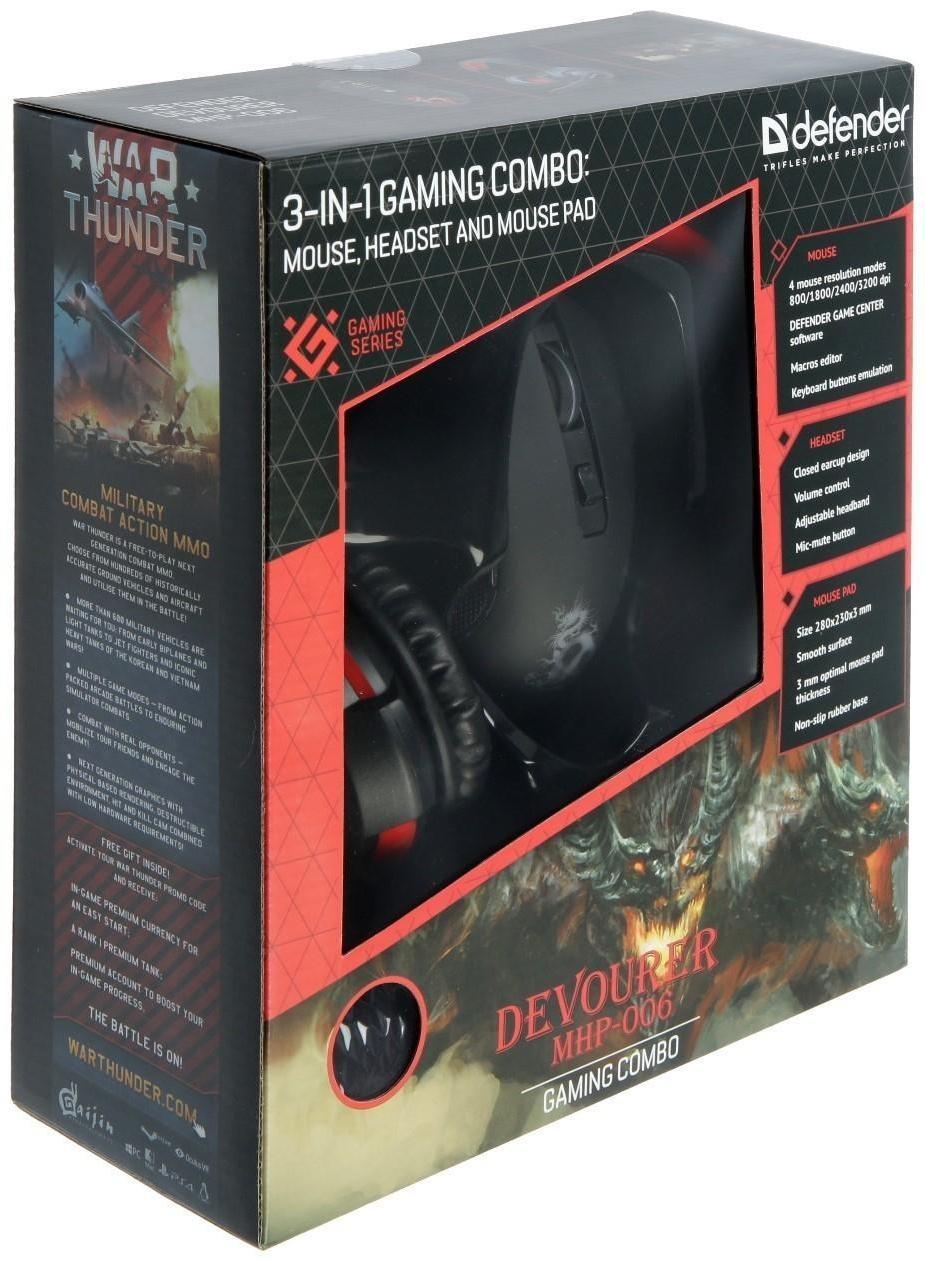 Игровой набор Defender Devourer MHP-006, мышь+гарнитура+ковер, проводной, 3200 dpi
