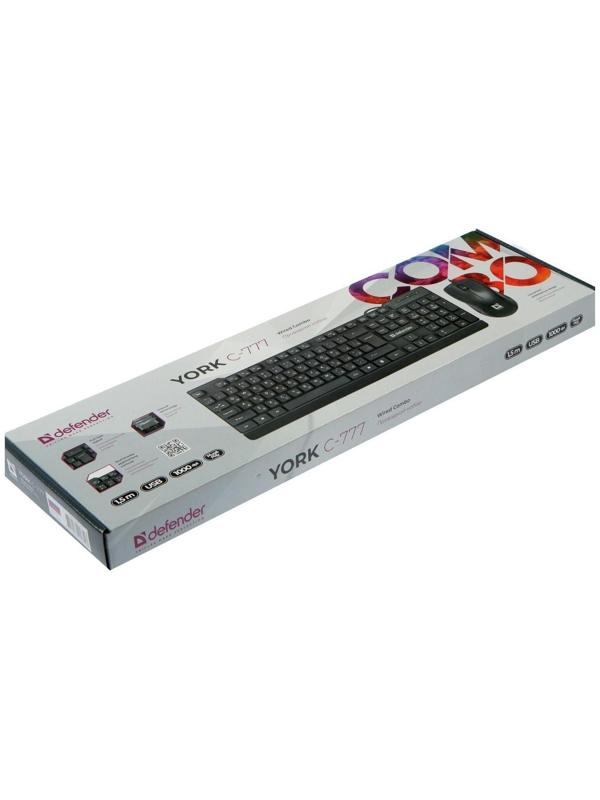 Комплект клавиатура и мышь Defender York C-777 RU, проводной, мембранный, 1000 dpi, чёрный