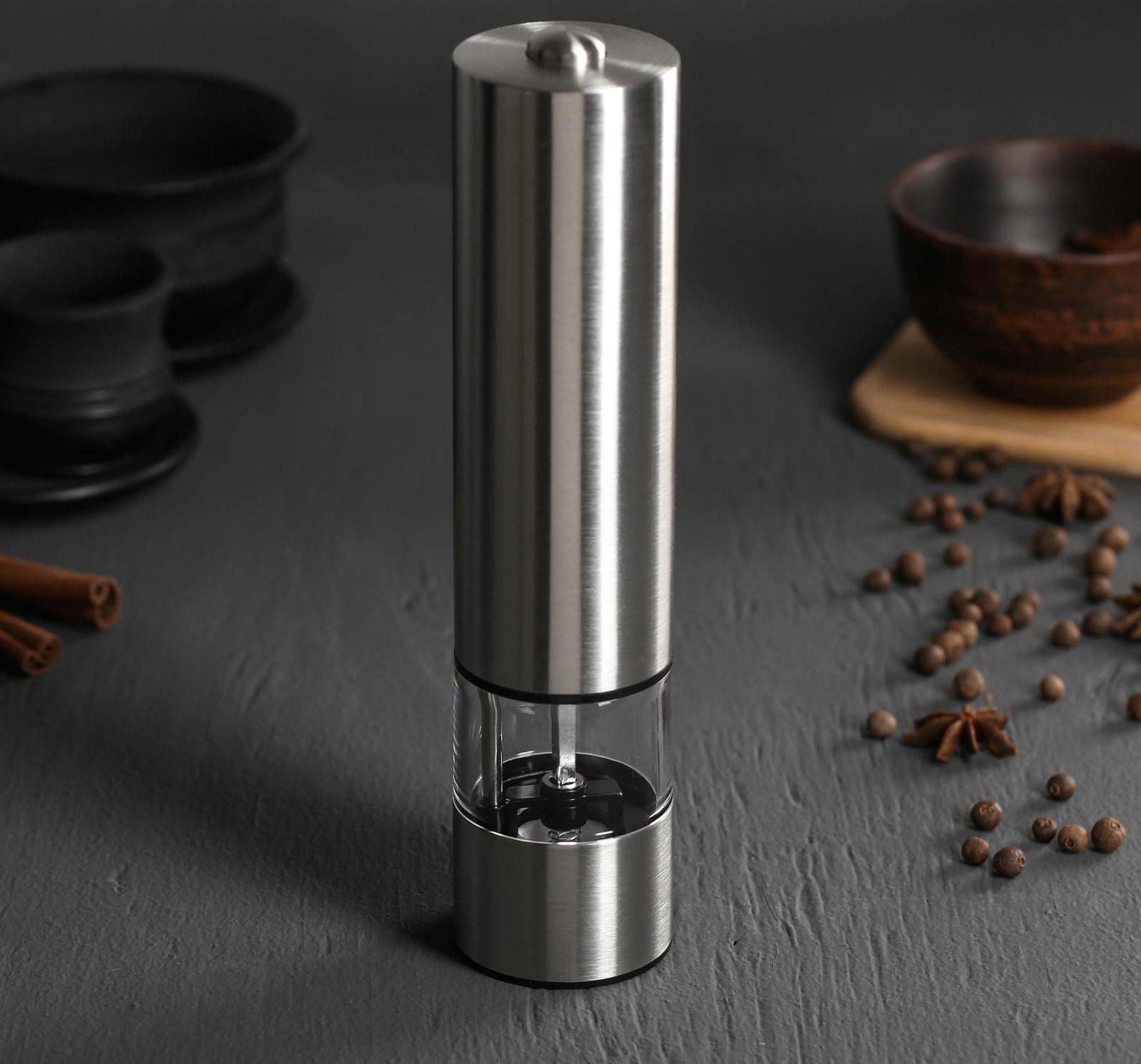 Мельница электрическая, для специй, 22 см, нержавеющая сталь, акрил