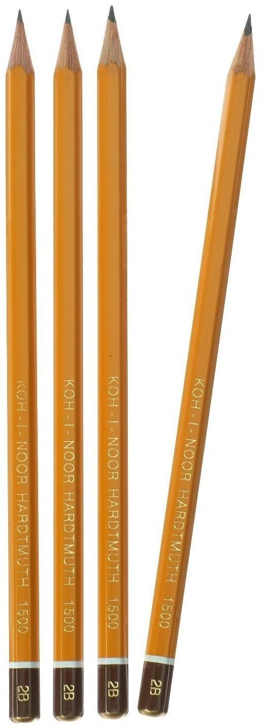 Набор чернографитных карандашей 4 штуки Koh-I-Noor, профессиональных 1500 B2, заточенные (749478)