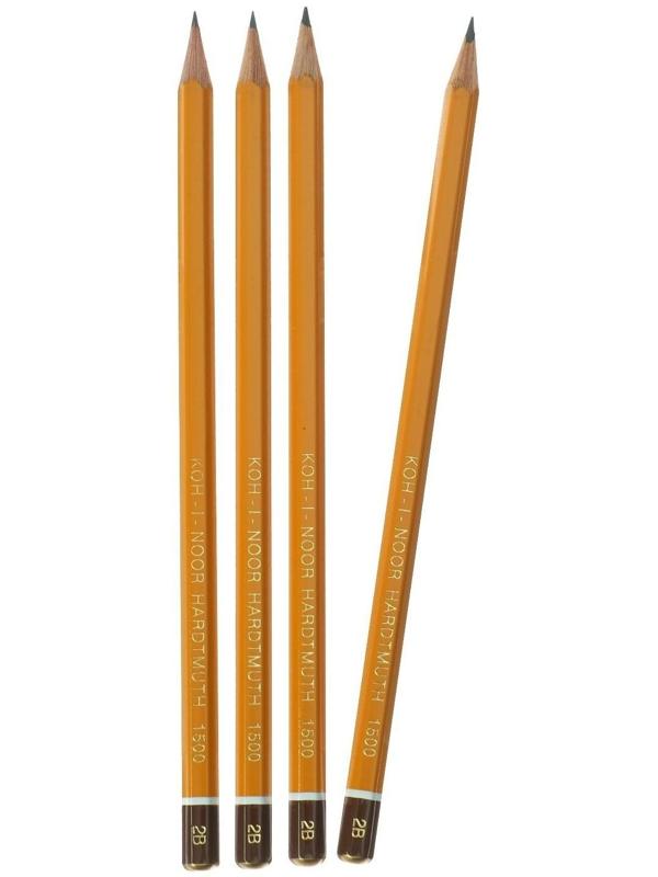 Набор чернографитных карандашей 4 штуки Koh-I-Noor, профессиональных 1500 B2, заточенные (749478)