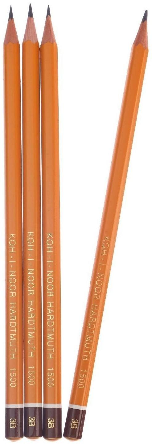 Набор чернографитных карандашей 4 штуки Koh-I-Noor, профессиональных 1500 B3, заточенные (786597)