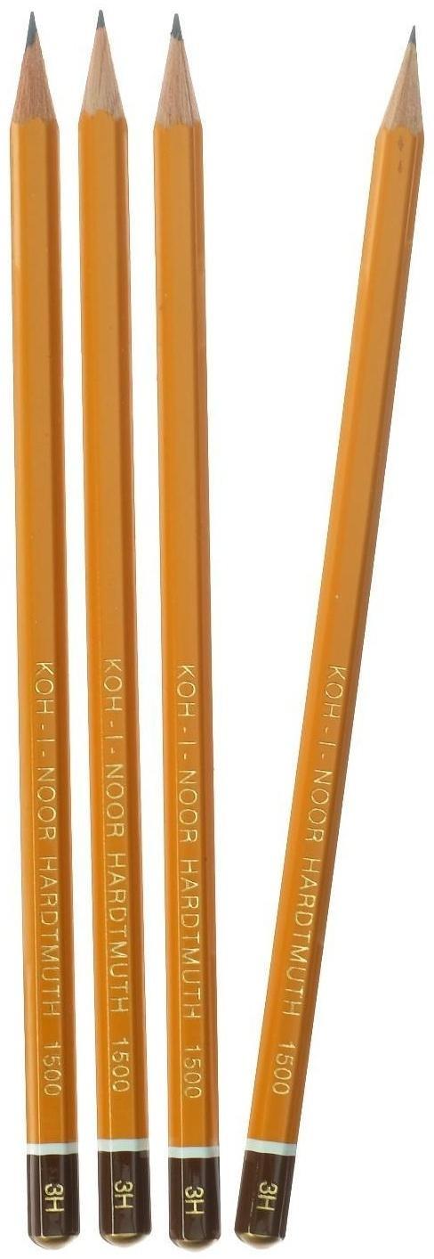 Набор профессиональных чернографитных карандашей 4 штуки Koh-I-Noor 1500 H3, заточенные (786596)