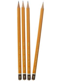 Набор профессиональных чернографитных карандашей 4 штуки Koh-I-Noor 1500 H3, заточенные (786596)
