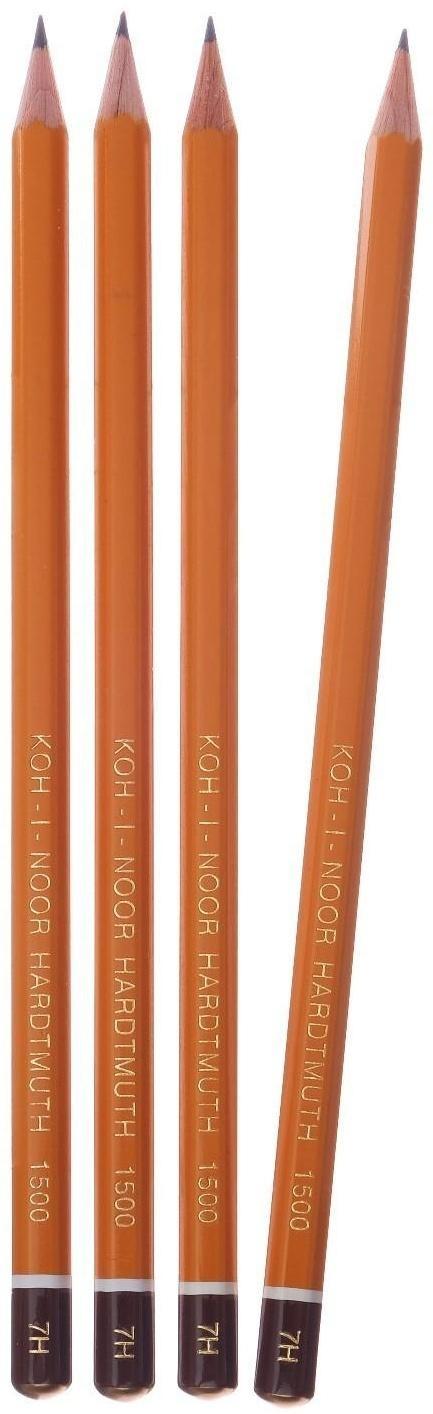 Набор профессиональных чернографитных карандашей 4 штуки Koh-I-Noor 1500 H7, лакированный корпус (3098863)
