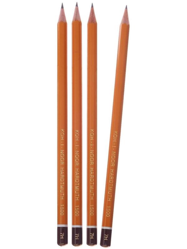 Набор профессиональных чернографитных карандашей 4 штуки Koh-I-Noor 1500 H7, лакированный корпус (3098863)