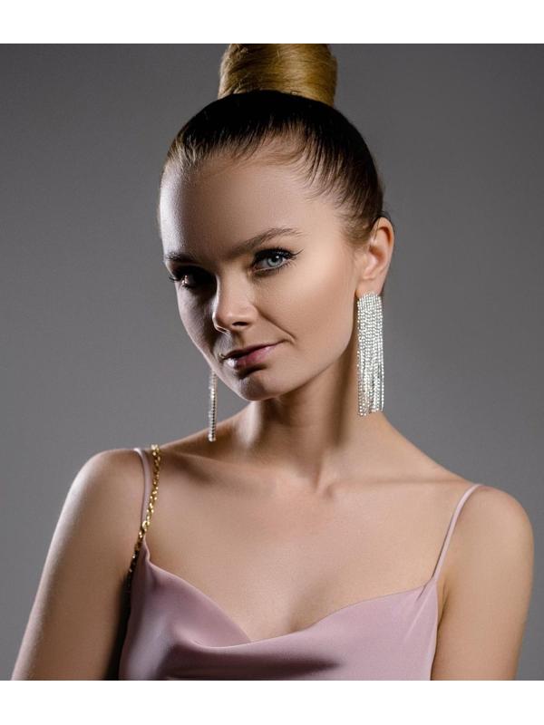 Серьги висячие со стразами 