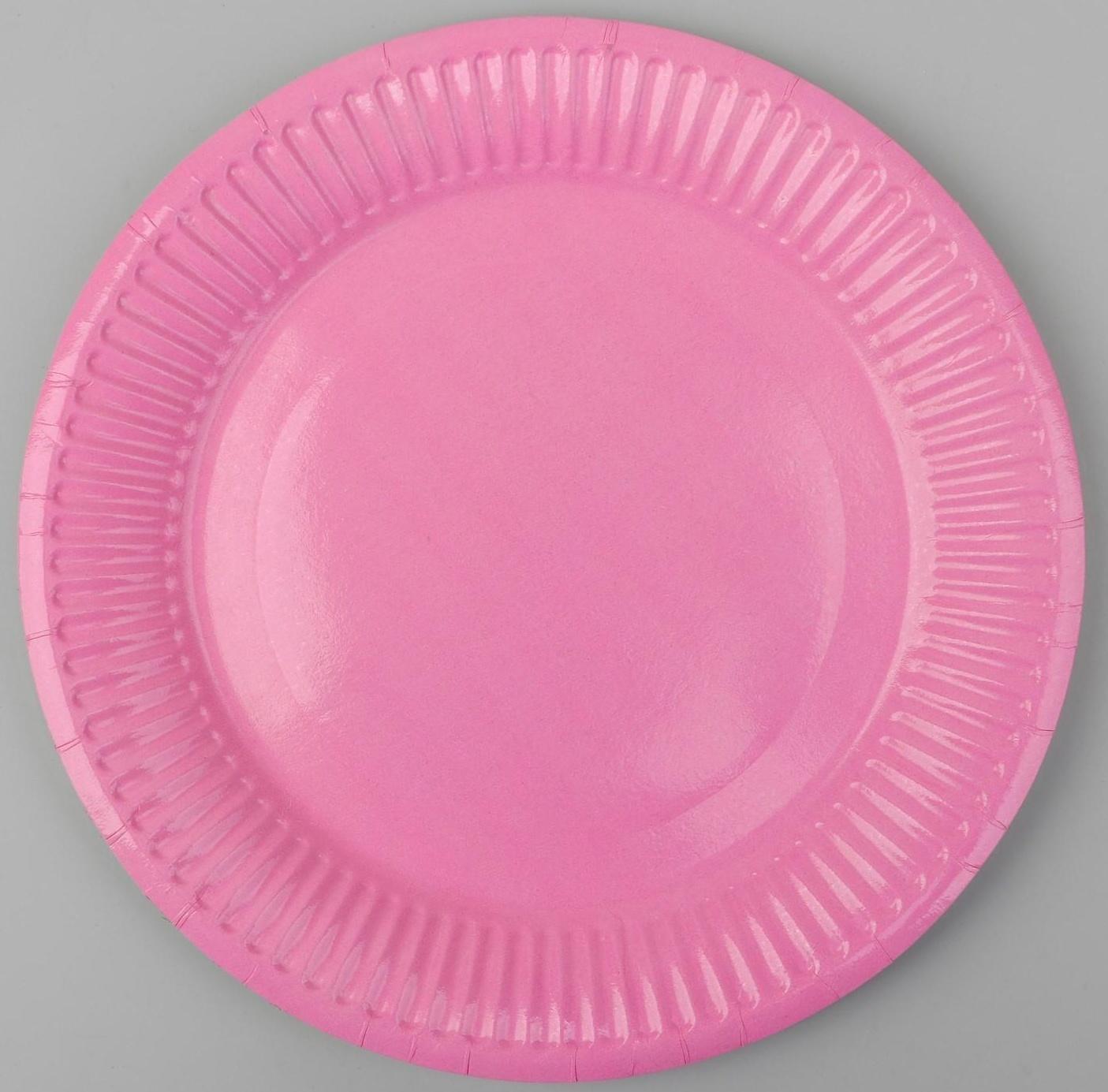Тарелка бумажная, однотонная, цвет розовый