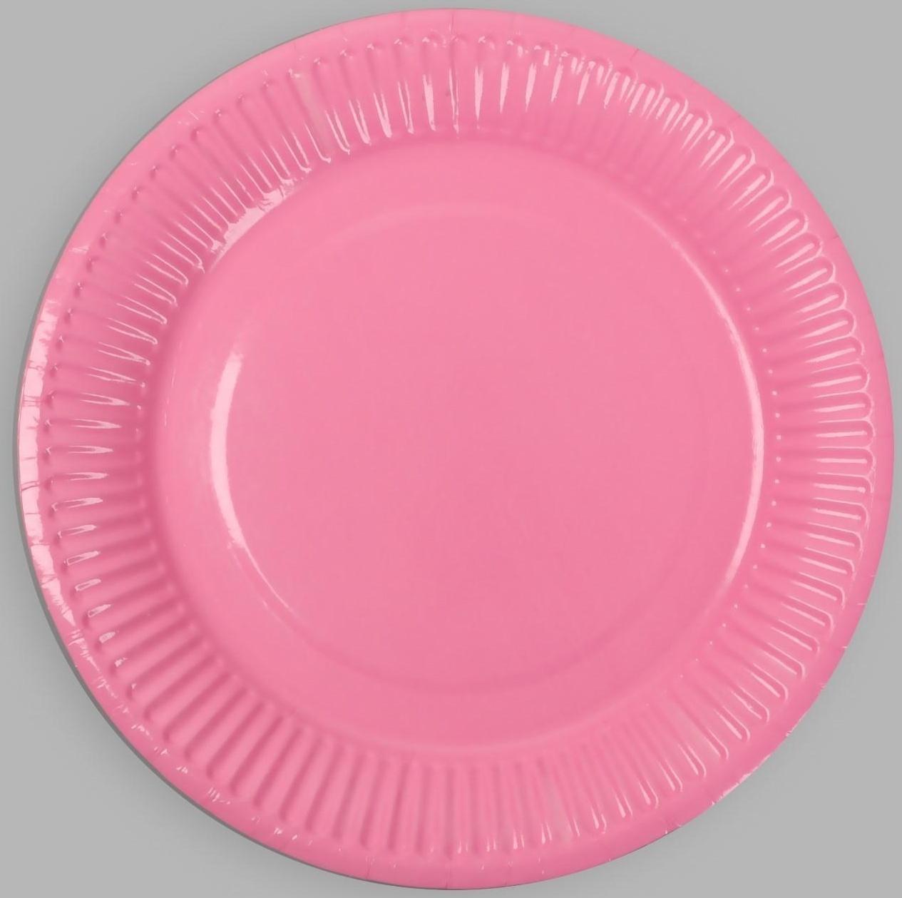 Тарелка бумажная, однотонная, цвет розовый
