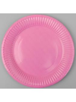 Тарелка бумажная, однотонная, цвет розовый