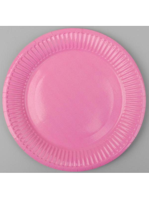 Тарелка бумажная, однотонная, цвет розовый