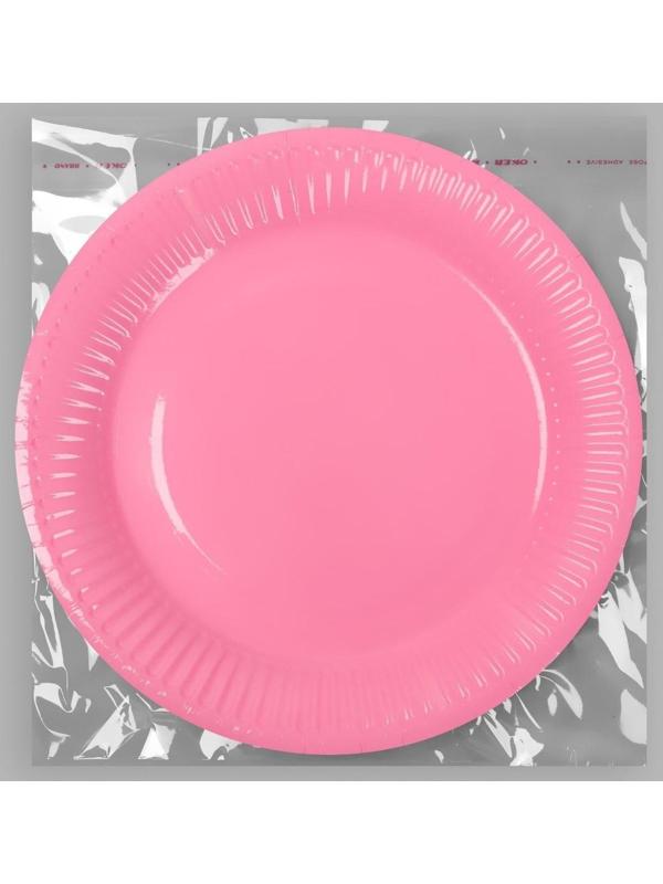 Тарелка бумажная, однотонная, цвет розовый