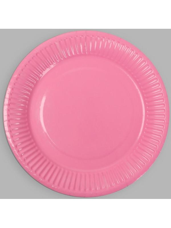 Тарелка бумажная, однотонная, цвет розовый