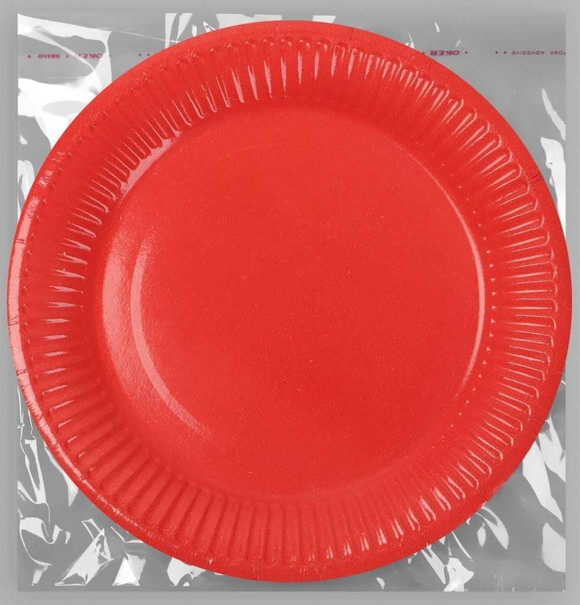 Тарелка бумажная, однотонная, цвет красный