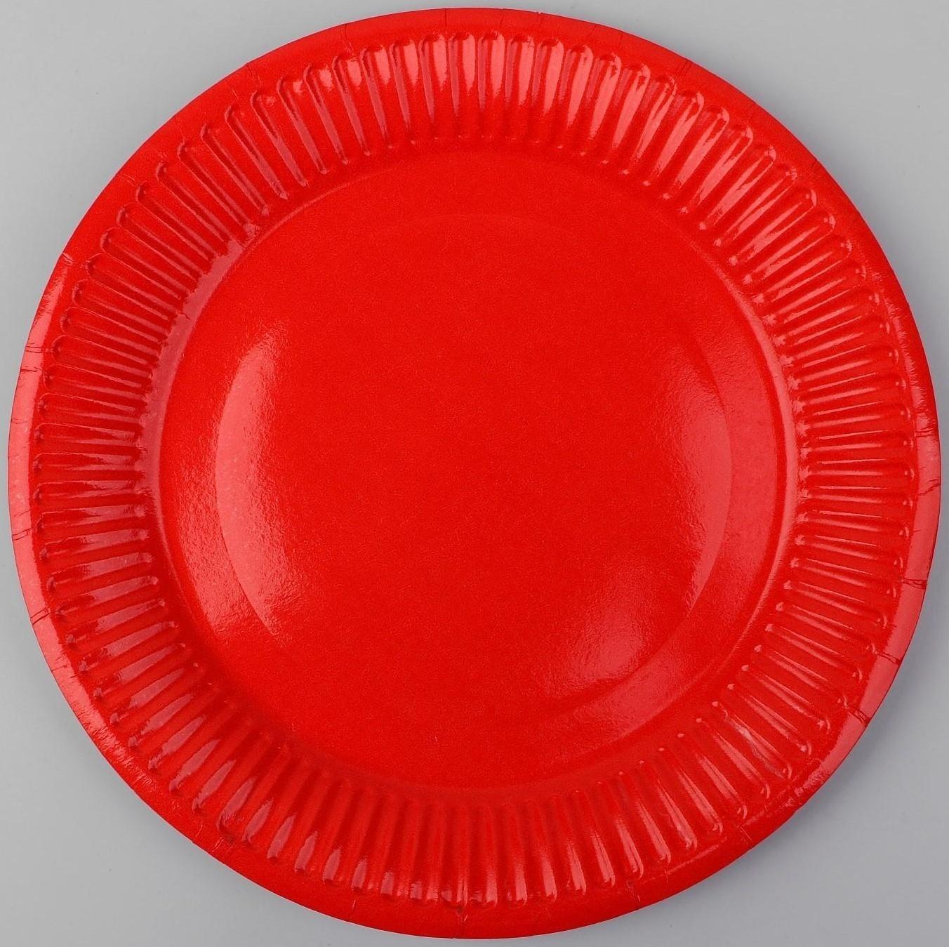 Тарелка бумажная, однотонная, цвет красный