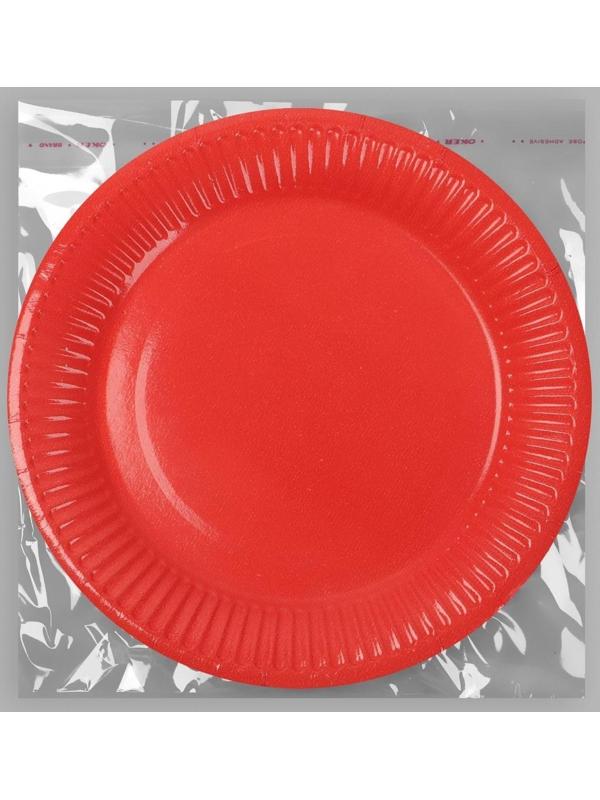 Тарелка бумажная, однотонная, цвет красный